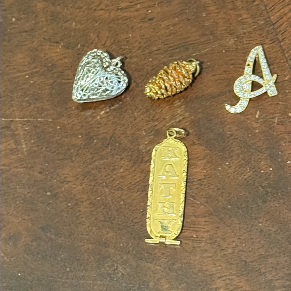 Gold and Silver Heart and Initial Pendant Set